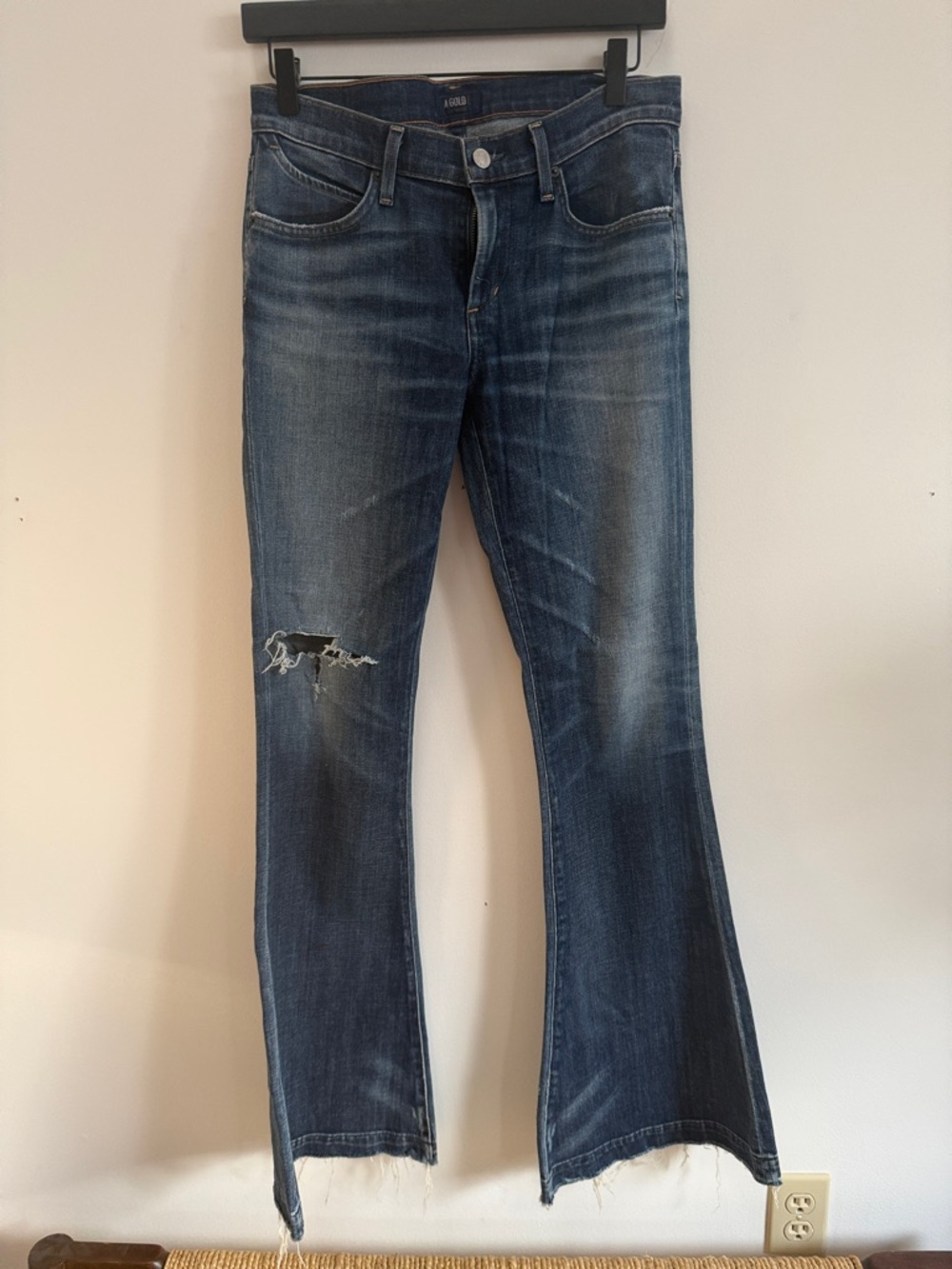Agolde Dark Blue Distressed Wide-Leg Jeans